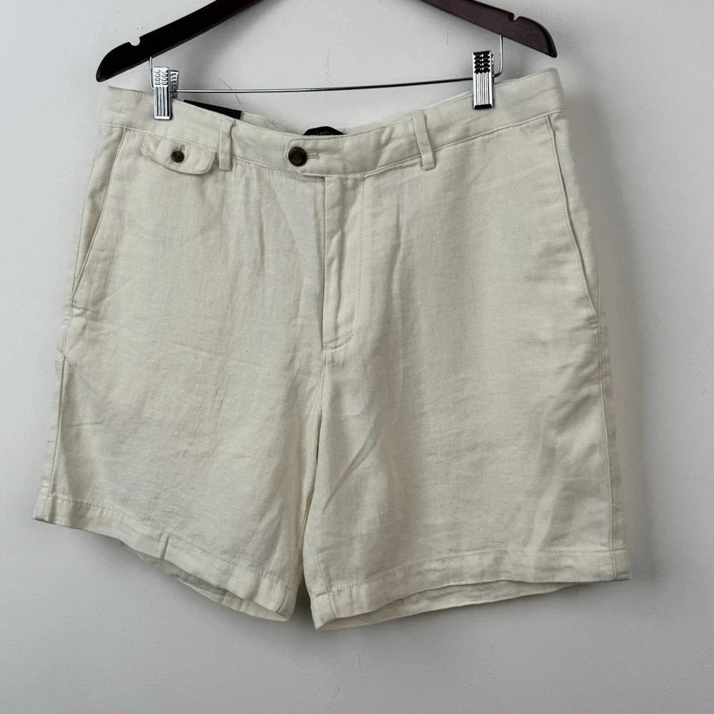 Banana Republic Shorts Mens 36 White Linen Blend Camp Resort Travel Vacation NEW
